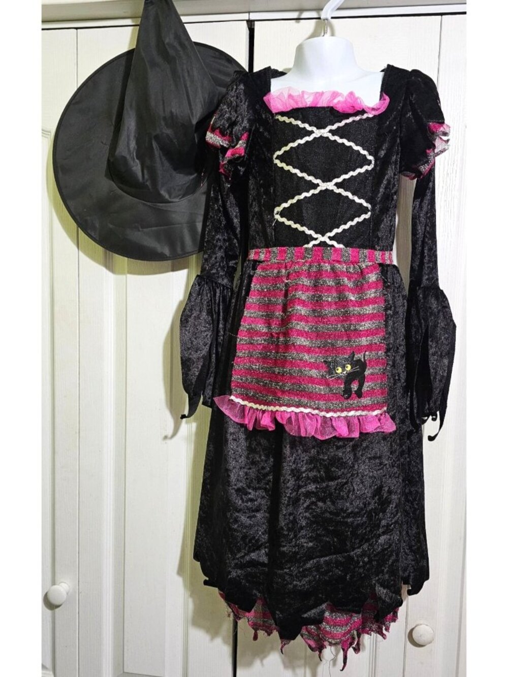 Fairytale Witch Costume Girls 4-6x Pretty Pink Dress Hat Halloween Disguise